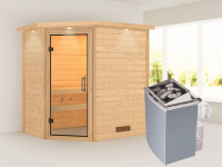 Sauna Massivholzsauna Svea mit Dachkranz, inkl. 4,5 kW Ofen mit externer Steuerung