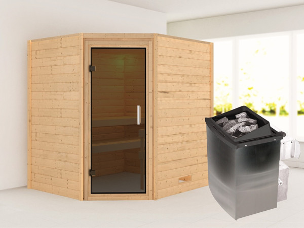 Sauna Massivholzsauna Mia, inkl. 9 kW Ofen mit integrierter Steuerung