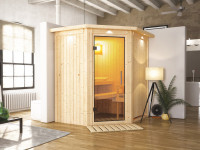 Sauna Systemsauna Taurin mit Dachkranz, inkl. 4,5 kW Ofen mit integrierter Steuerung
