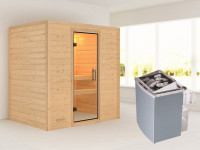 Sauna Massivholzsauna Sonja, inkl. 4,5 kW Ofen mit externer Steuerung