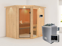 Sauna Systemsauna Fiona 2 mit Dachkranz, inkl. 9 kW Saunaofen ext. Steuerung