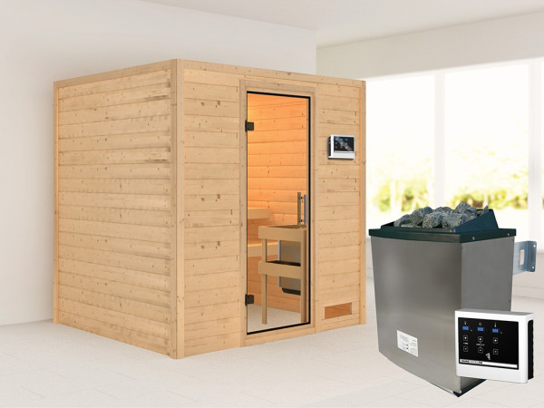 Sauna Massivholzsauna Anja, inkl. 9 kW Ofen mit externer Steuerung