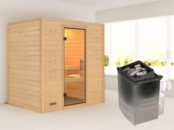 Sauna Massivholzsauna Sonja, inkl. 9 kW Ofen mit integrierter Steuerung