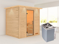 Sauna Massivholzsauna Anja mit Dachkranz, inkl. 4,5 kW Ofen mit externer Steuerung