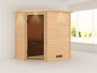 Sauna Massivholzsauna Svea mit Dachkranz, inkl. 4,5 kW Ofen mit integrierter Steuerung
