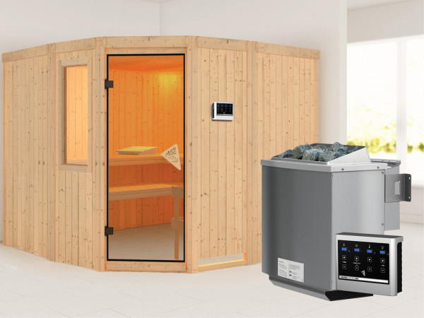 Sauna Systemsauna Simara 3 mit Fenster, inkl. 9 kW Bio-Kombiofen ext. Steuerung